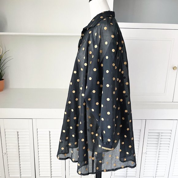 Vintage Dotti | Black Gold Polka Dot Oversized Blouse Tunic Dress | M - Picture 5 of 11